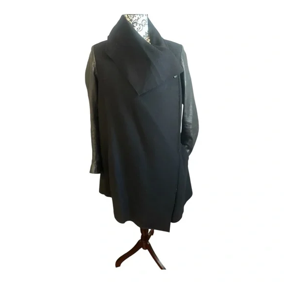 ALL SAINTS Hyde Monument Wool and Leather Blend Coat - Picture 7 of 15